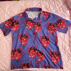 Purple/Red Devil Face Pattern Collared Button Up Shirt